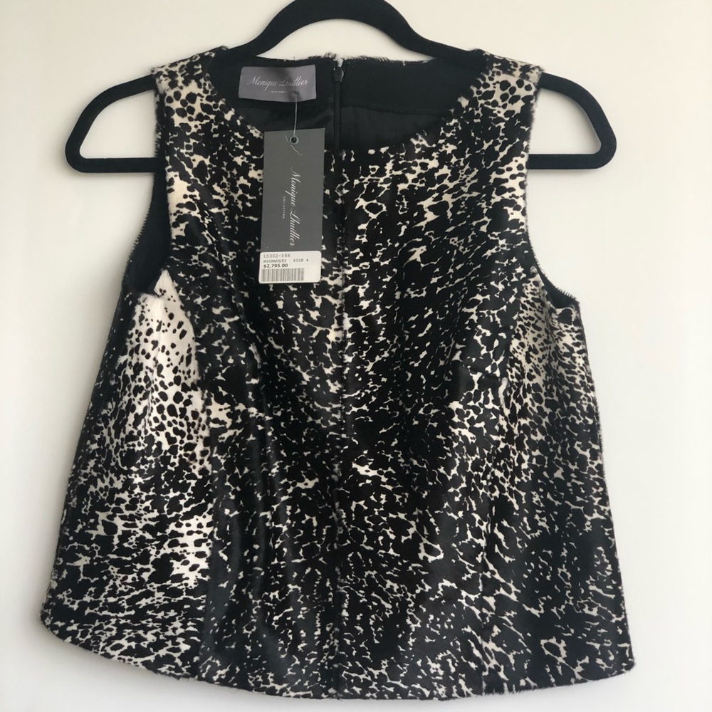 Monique Lhuillier couture black & white boat neck blouse